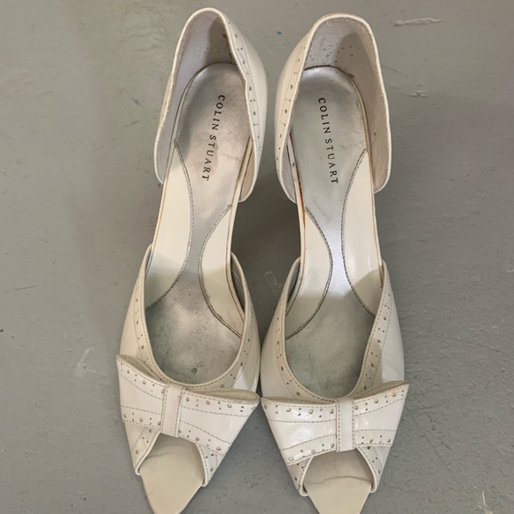 Colin Stuart Ivory leather open toed pumps - Picture 2 of 2